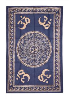 Sanu Babu Prikrývka s tlačou, ÓM, modro-zlatý, 140x200 cm