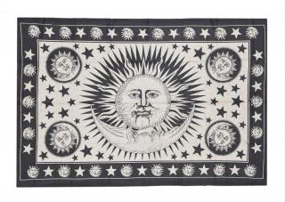Sanu Babu Prikrývka s tlačou slnka a mesiac, čierno-béžový 130x210cm
