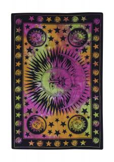 Sanu Babu Prikrývka s tlačou, slnko a mesiac, farebná batika, 130x200 cm