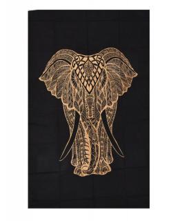 Sanu Babu Prikrývka s tlačou, Slon, čierno-zlatý, 130x200 cm