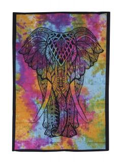 Sanu Babu Prikrývka s tlačou, Slon, farebná batika, 130x200 cm