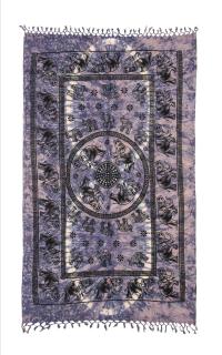 Sanu Babu Prikrývka s tlačou, sloní Mandala, fialová batika, strapce 140x220 cm