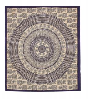 Sanu Babu Prikrývka s tlačou sloní Mandala, fialovo-béžová 200x230cm