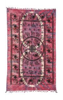 Sanu Babu Prikrývka s tlačou, sloní Mandala, ružovo-fialová batika, strapce 140x220 cm