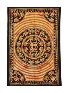 Sanu Babu Prikrývka s tlačou slonia Mandaly, čierno-žltý 130x210cm