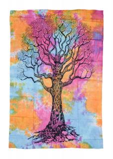 Sanu Babu Prikrývka s tlačou, Strom života, farebná batika, 140x210cm
