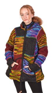 Sanu Babu Priliehavý vlnený sveter s kapucňou a vreckami, patchwork (6A) XL