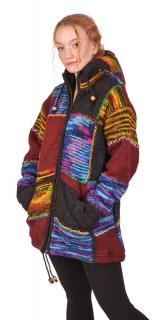 Sanu Babu Priliehavý vlnený sveter s kapucňou a vreckami, patchwork (6C) XL