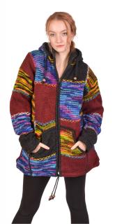 Sanu Babu Priliehavý vlnený sveter s kapucňou a vreckami, patchwork (6D) XL
