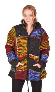 Sanu Babu Priliehavý vlnený sveter s kapucňou a vreckami, patchwork (6G) L