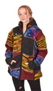 Sanu Babu Priliehavý vlnený sveter s kapucňou a vreckami, patchwork (6J) L