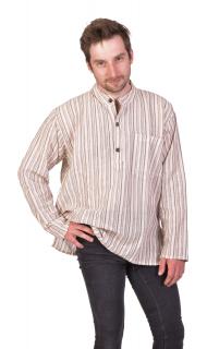 Sanu Babu Pruhovaná pánska košeľa-kurta s dlhým rukávom a vreckom, béžovo-hnedá M