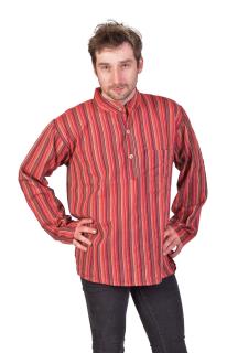 Sanu Babu Pruhovaná pánska košeľa-kurta s dlhým rukávom a vreckom, červená L