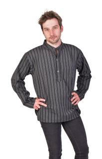 Sanu Babu Pruhovaná pánska košeľa-kurta s dlhým rukávom a vreckom, čierno-šedá M