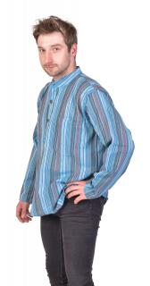 Sanu Babu Pruhovaná pánska košeľa-kurta s dlhým rukávom a vreckom, svetlo modrá L