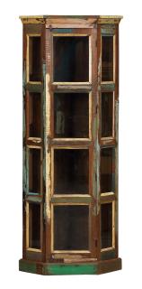 Sanu Babu Rohová presklená skriňa z teakového dreva v "Goa" štýle, 74x55x180cm