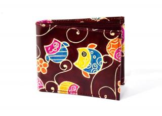 Sanu Babu Ručne maľovaná kožená peňaženka, Happy owls, vínová, 12x9cm