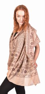Sanu Babu Sárong s potlačou mantry, béžová a hnedá potlač, z bavlny 110x170cm