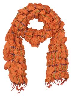 Sanu Babu Šatka, hodváb, prešívaná gumičkou-štvorce, strapce, oranžová 20*160cm