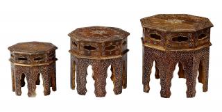 Sanu Babu Set 3 stolčekov z mangového dreva, ručne maľované, 45x45x45cm