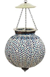 Sanu Babu Sklenená mozaiková lampa, modrá, ručná práca, priemer 31cm, výška 32cm