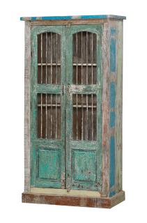 Sanu Babu Skriňa z mangového dreva, staré teakové dvere s mrežou bez skla, 95x46x183cm