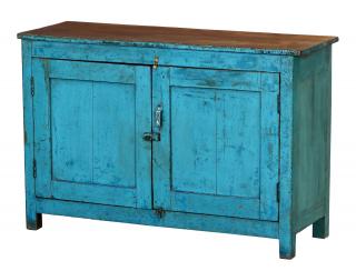 Sanu Babu Skrinka z teakového dreva, tyrkysová patina, 116x39x77cm