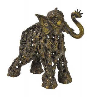 Sanu Babu Socha slona "Tribal Art", mosadz, 29cm