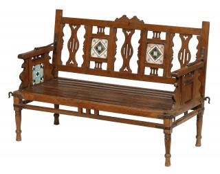 Sanu Babu Stará lavička z teakového dreva, zdobená dlaždicami, 130x55x88cm