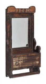 Sanu Babu Staré zrkadlo s poličkou z teakového dreva, 29x8x38cm
