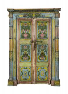 Sanu Babu Starožitné dvere s rámom z Gujaratu, tíkové drevo, 144x18x209cm