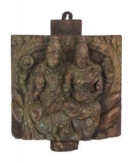 Sanu Babu Starý drevený panel z mangového dreva, Višnu a Lakšmí, 23x7x27cm