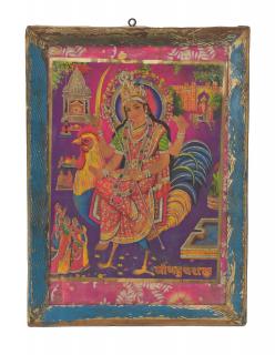 Sanu Babu Starý obraz v teakovom ráme, Bahuchara Mata, 29x2x40cm