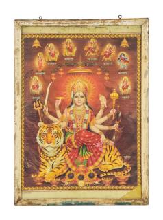 Sanu Babu Starý obraz v teakovom ráme, Durga, 39x55cm