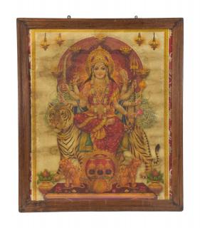 Sanu Babu Starý obraz v teakovom ráme, Durga, 56x2x66cm