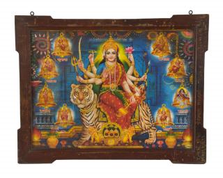 Sanu Babu Starý obraz v teakovom ráme, Durga, 70x2x57cm