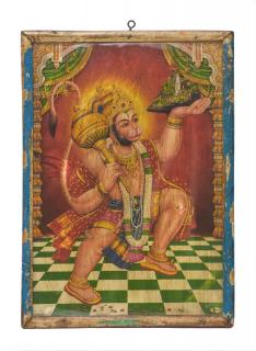 Sanu Babu Starý obraz v teakovom ráme, Hanuman, 27x37cm