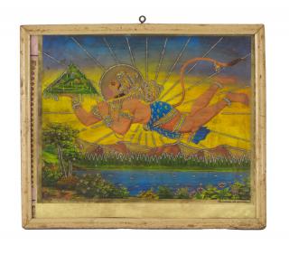 Sanu Babu Starý obraz v teakovom ráme, Hanumán, 32x2x27cm
