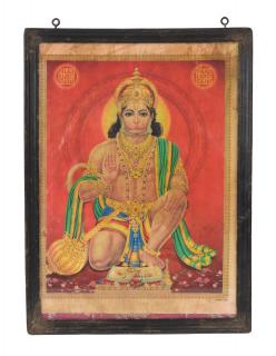 Sanu Babu Starý obraz v teakovom ráme, Hanuman, 40x55cm