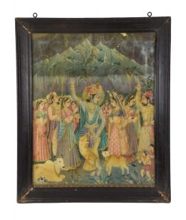 Sanu Babu Starý obraz v teakovom ráme, Krišna, 50x2x60cm
