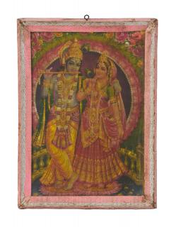 Sanu Babu Starý obraz v teakovom ráme, Radha a Krišna, 29x2x40cm