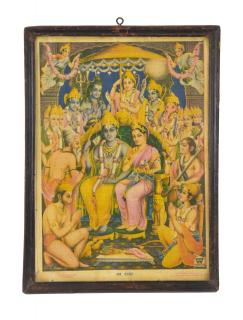 Sanu Babu Starý obraz v teakovom ráme, Ráma a Sitá, 27x2x38cm