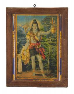 Sanu Babu Starý obraz v teakovom ráme, Šiva, 37x2x49cm
