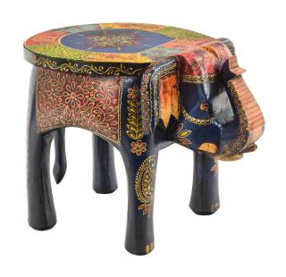Sanu Babu Stolička v tvare slona, ručne maľovaná, 50x35x37cm