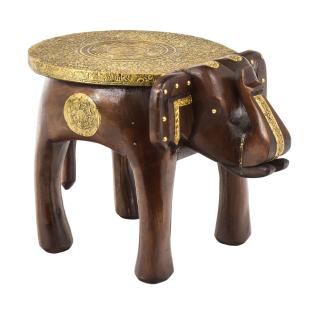 Sanu Babu Stolička v tvare slona zdobená mosadzným kovaním, 32x24x26cm