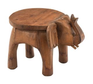 Sanu Babu Stolička v tvare slona zdobená, prírodná úprava, 23x16x16cm