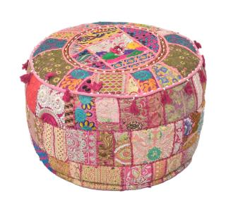 Sanu Babu Taburet z Rajasthanu s bohatou Ari výšivkou, priemer 53cm výška 40cm patchwork (CG)