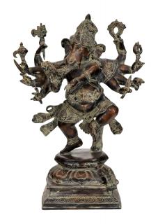 Sanu Babu Tancujúci Ganéš, mosadzná socha, antik patina, 45x21x64cm