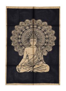 Sanu Babu Tapiséria na stenu, zlatá tlač na modrom podklade, Budha, 75x108cm