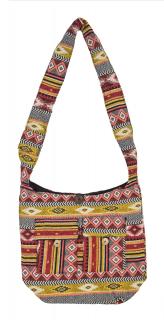 Sanu Babu Taška cez rameno červeno-žltá s Azteckým vzorom na zips 40x36cm, 2 predné vrecká